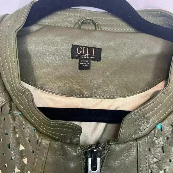 G.I.L.I Women’s Olive Green Leather Jacket Plus Size Blazer 22W - Picture 3 of 5